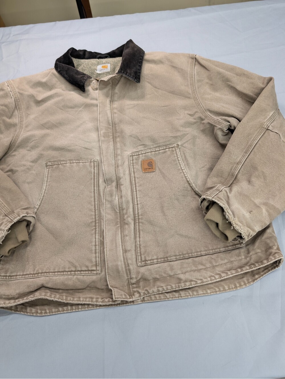 Carhartt Detroit Jacket Tan Duck Canvas Sherpa Work Coat XL